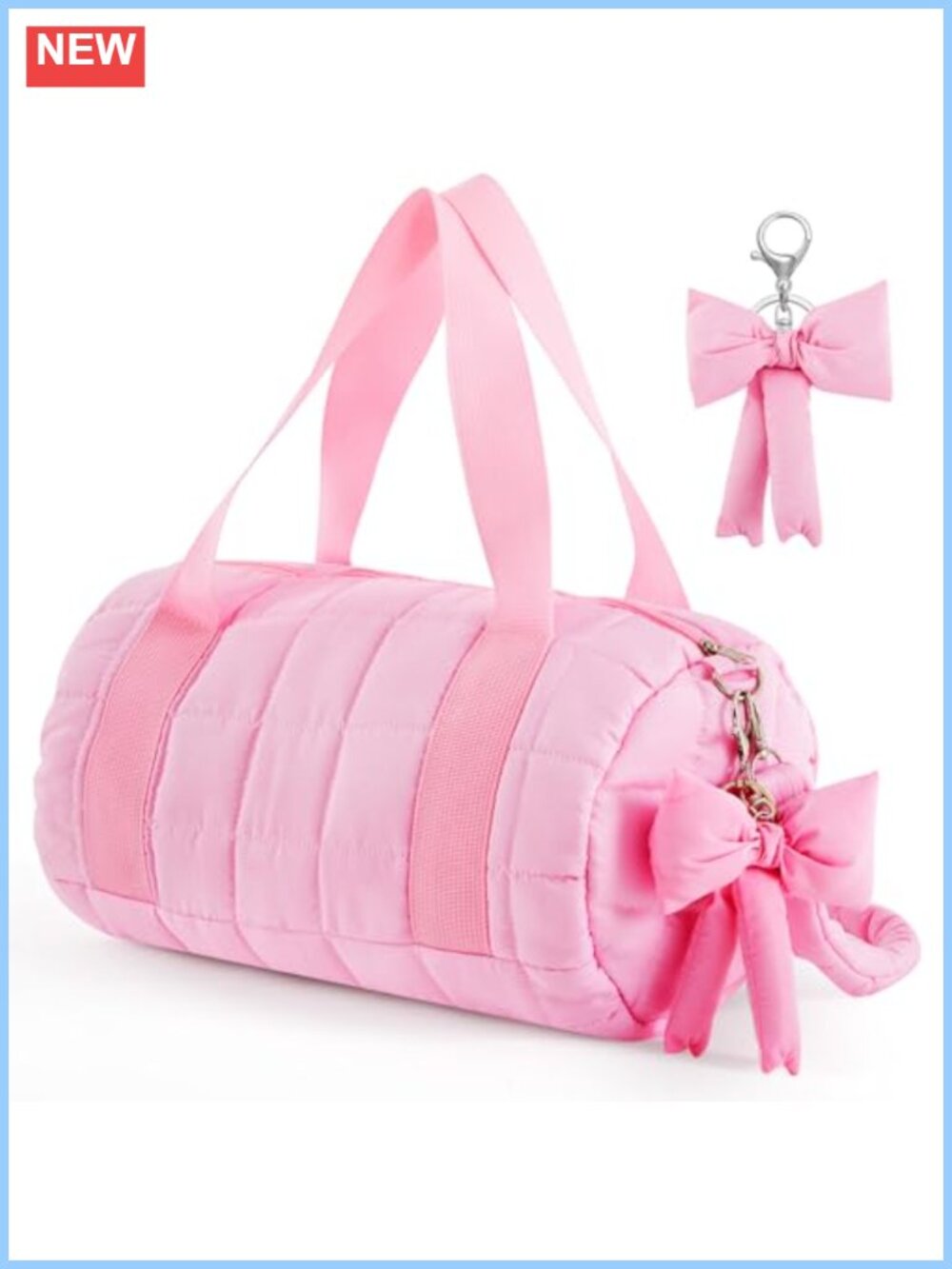 Quilted Puffer Dance Tote Bag Polyester with Bow Pendant Adjustable Strap